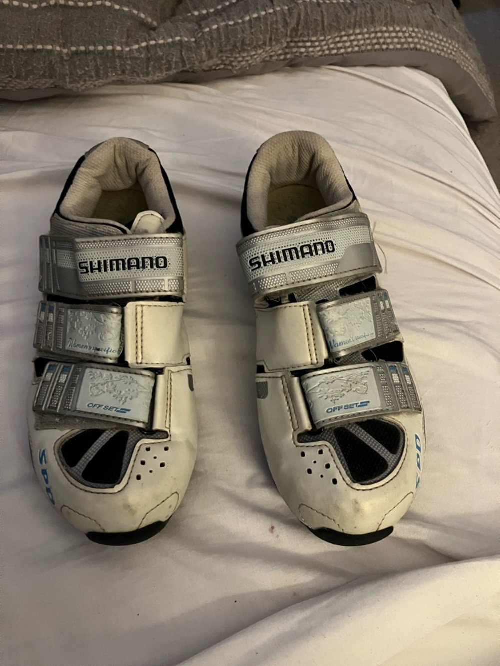 Shimano White and Black Women's Cycling Shoes with Silver Accents